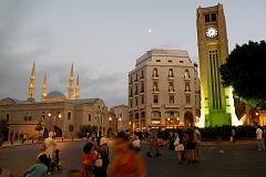 Beirut 46 Early Evening At Nejmeh Square Place de L'Etoile With St Georges Greek Orthodox Cathedral With Mohammed Al-Amin Mosque Behind And Clock Tower